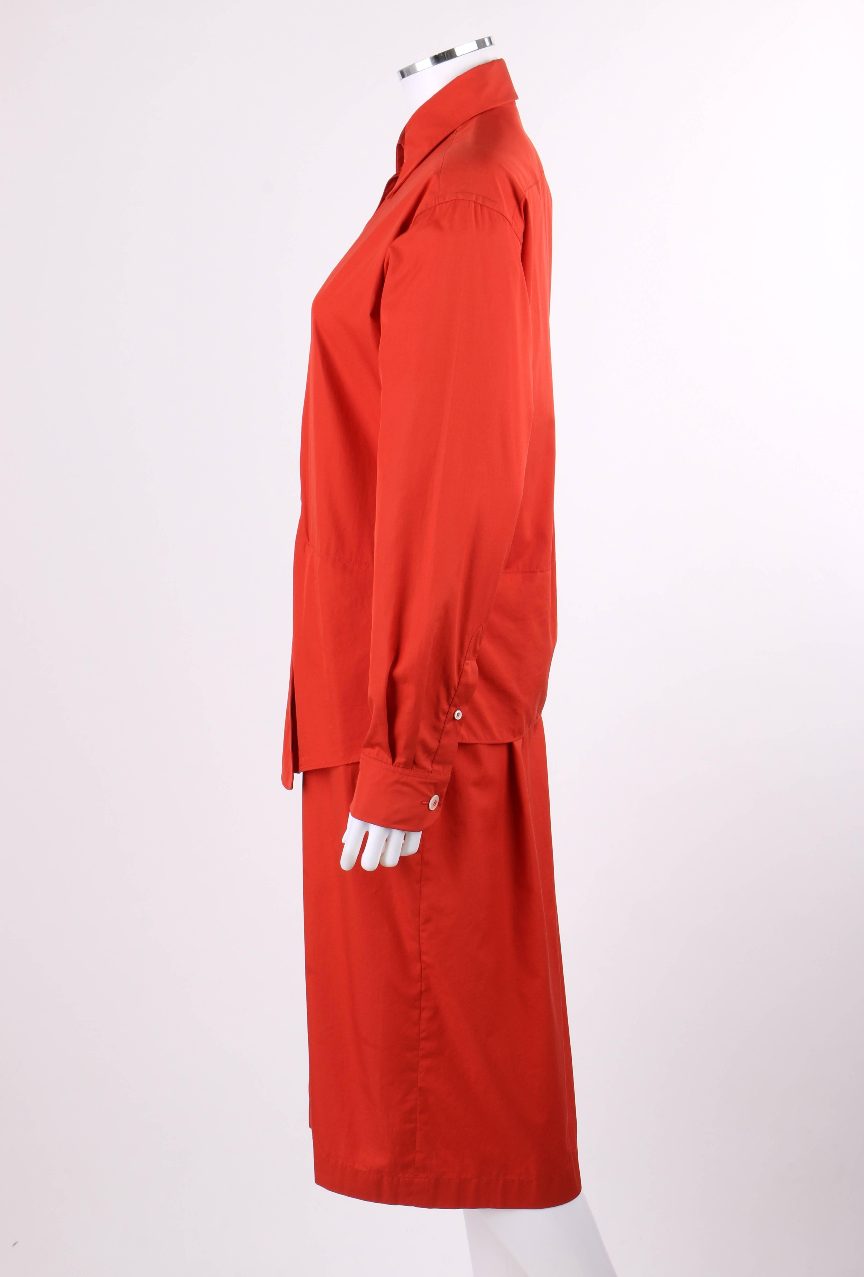 Red HERMES S/S 2004 Martin Margiela Coquelicot Tie Front Shirt Waist Dress