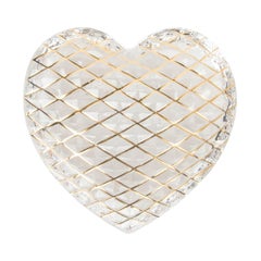 Hermes St. Louis Crystal Paperweight Clear (Quilted) Heart 24K Gold Detail