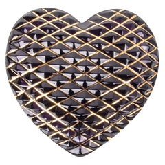 Hermes St. Louis Crystal Paperweight Purple (Quilted) Heart 24K Gold Detail