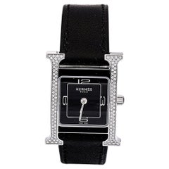 Hermès Edelstahl-Diamant-Leder-Heure H W046478WW00 Damenarmbanduhr 21 mm