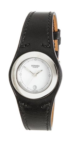 Hermes Stainless Steel Black Leather Harnais Watch