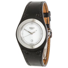 Hermes Stainless Steel Black Leather Harnais Watch