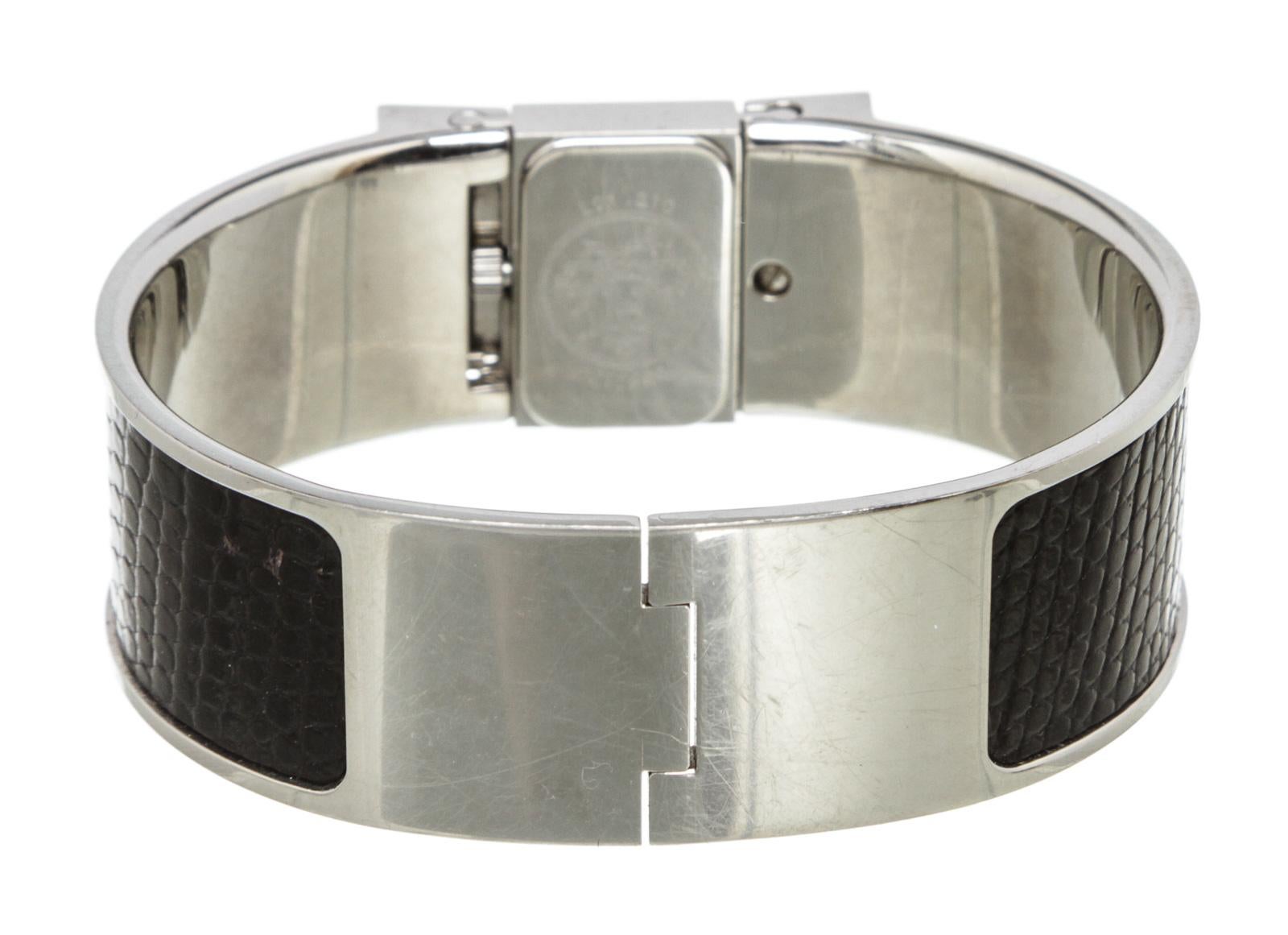 Hermes Stainless Steel Black Lizard Loquet Bracelet Watch In Good Condition In Irvine, CA