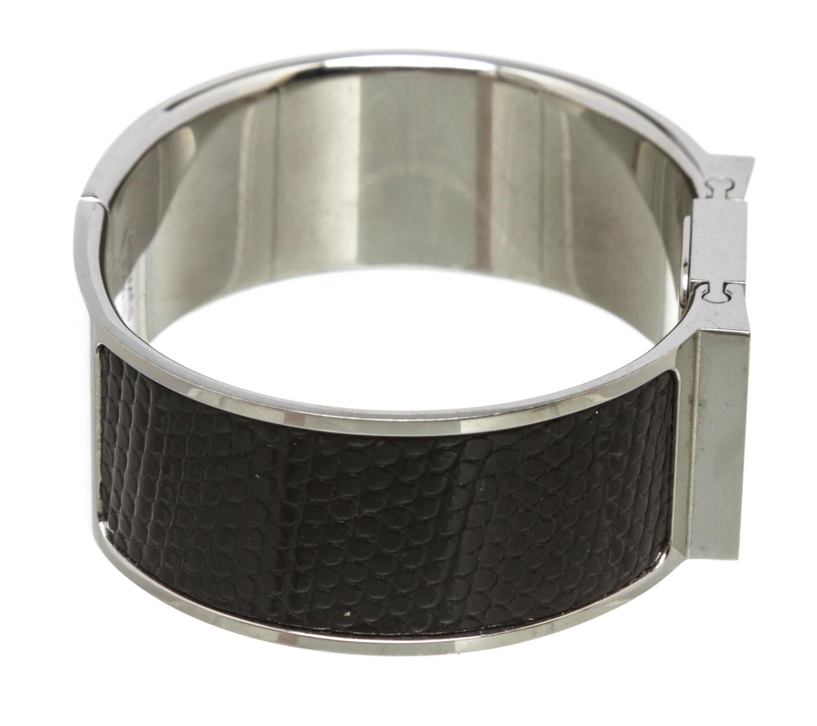 Women's Hermes Stainless Steel Black Lizard Loquet Bracelet Watch