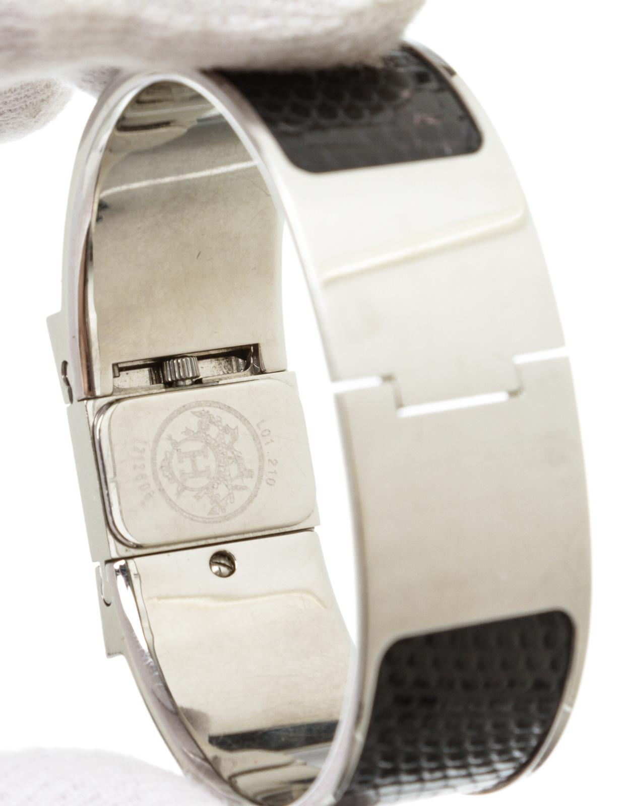 Hermes Stainless Steel Black Lizard Loquet Bracelet Watch 3