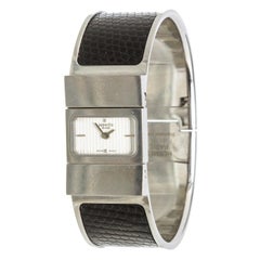 Hermes Stainless Steel Black Lizard Loquet Bracelet Watch