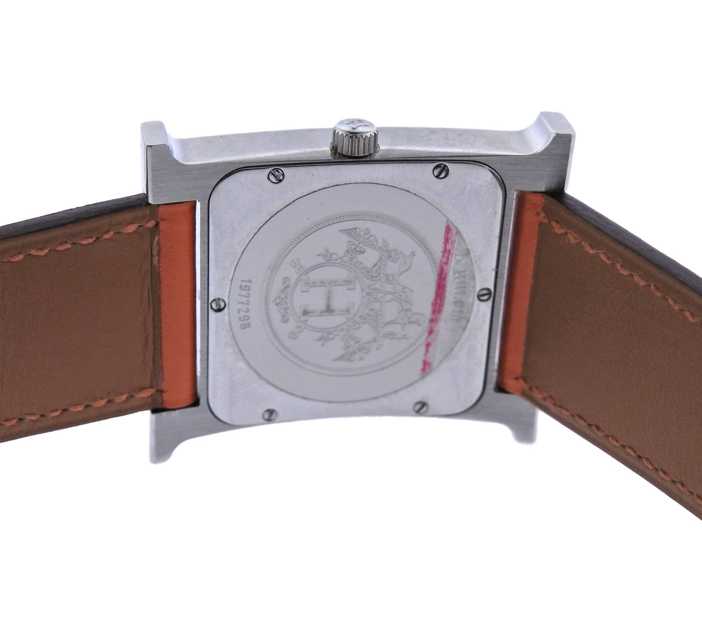 Women's or Men's Hermès Stainless Steel H Hour Orange Band quartz Wristwatch Ref HH1.810