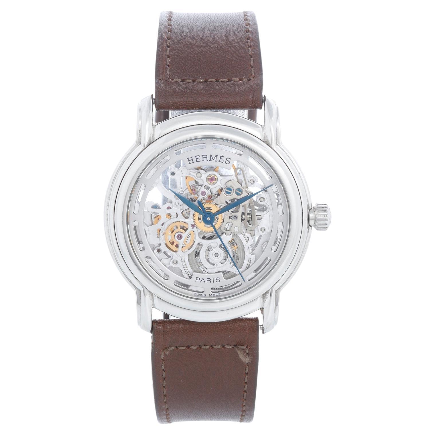 Hermes Stainless Steel Sesame TGM Skeleton Watch Ref. SM1.710 For Sale