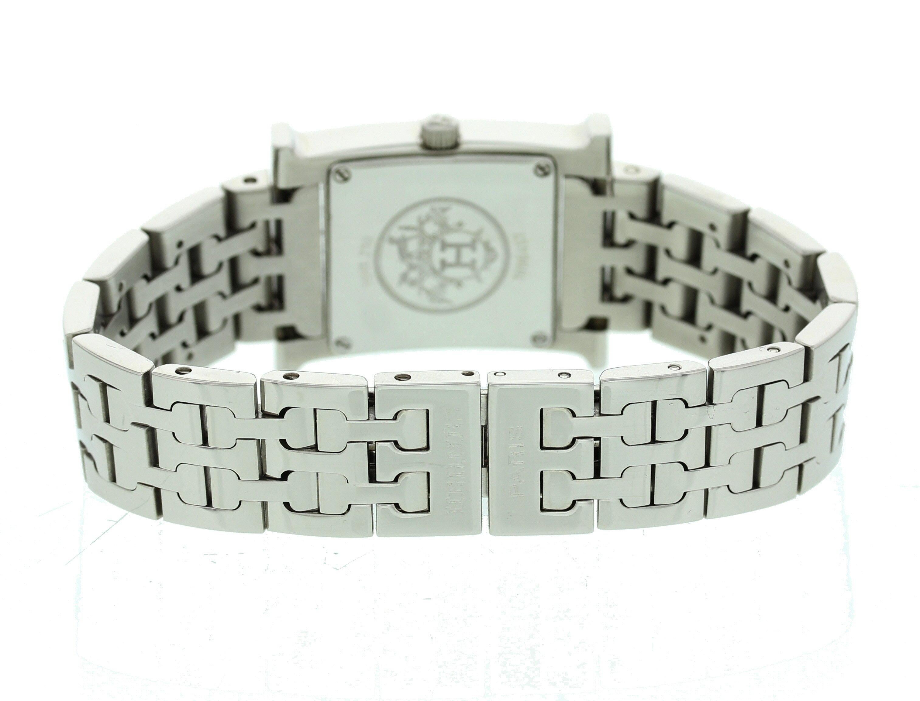 Hermes Stainless Steel with Diamonds HH1.210 In Excellent Condition For Sale In New York, NY