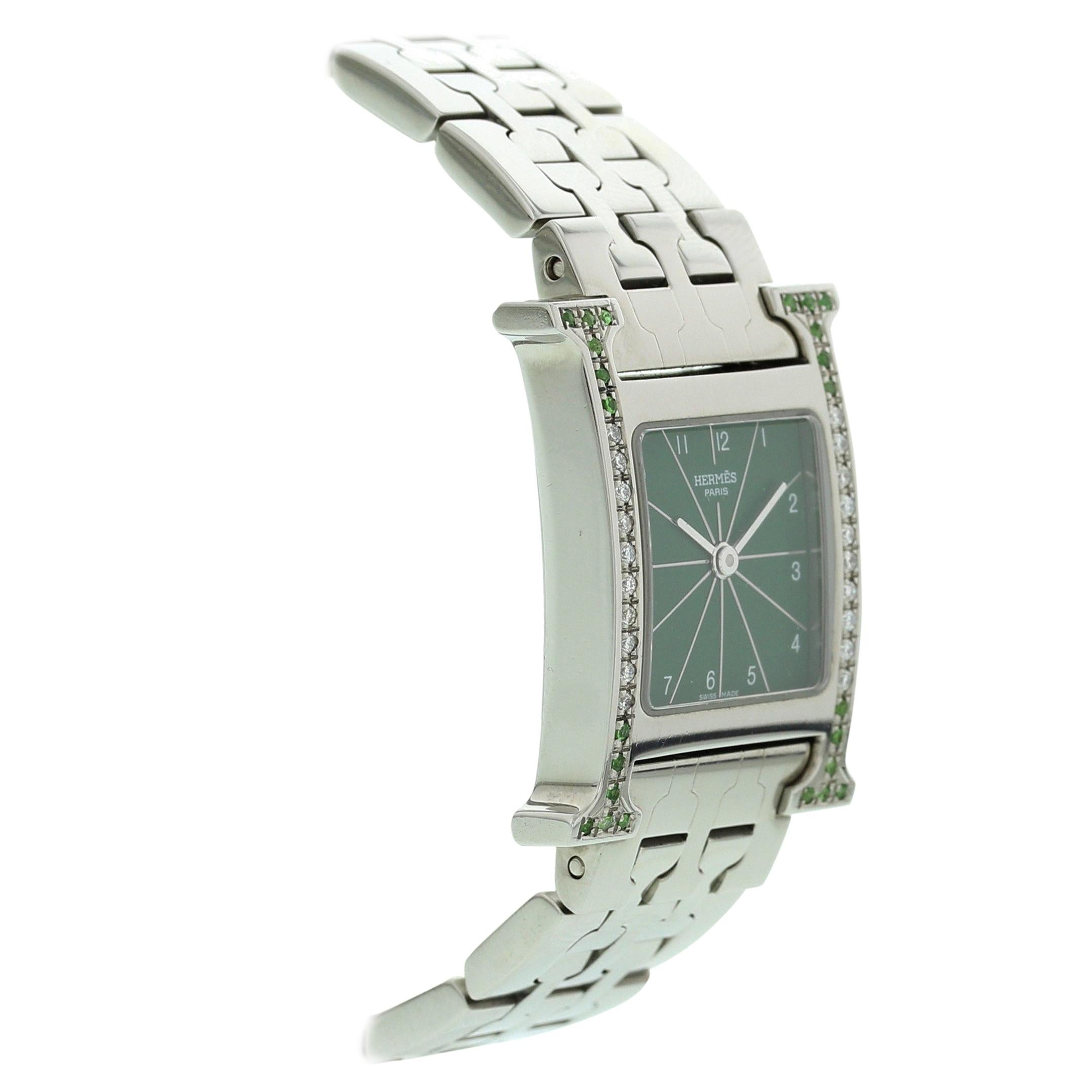 Hermes Stainless Steel with Diamonds HH1.210 For Sale