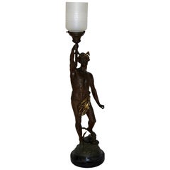 Hermès Statue Lamp with Greek Key Glass Shade