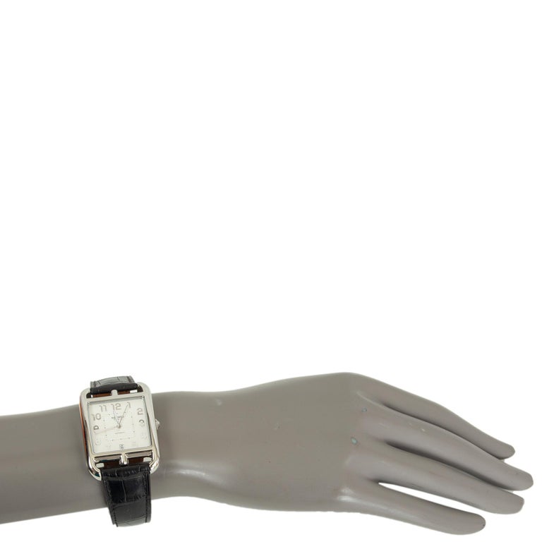 Hermes steel CAPE COD 33mm Watch White Dial Black Strap