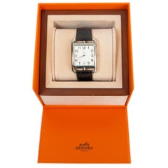 Hermes steel CAPE COD 33mm Watch White Dial Black Strap