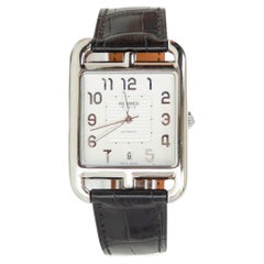 Hermes steel CAPE COD 33mm Watch White Dial Black Strap