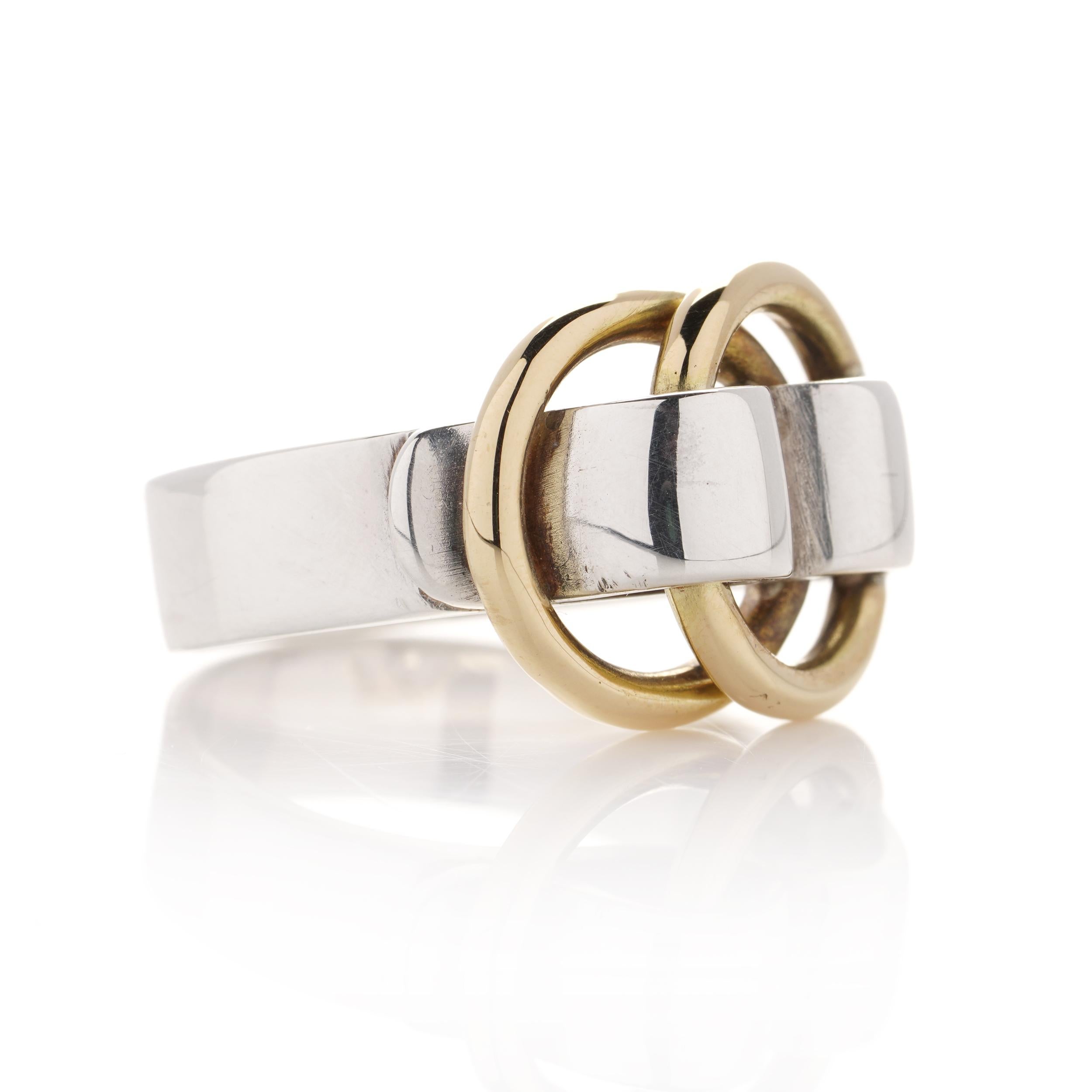 Hermés Sterling 925 Silver and 18 Karat Yellow Gold Retired Buckle Ring In Good Condition In Braintree, GB