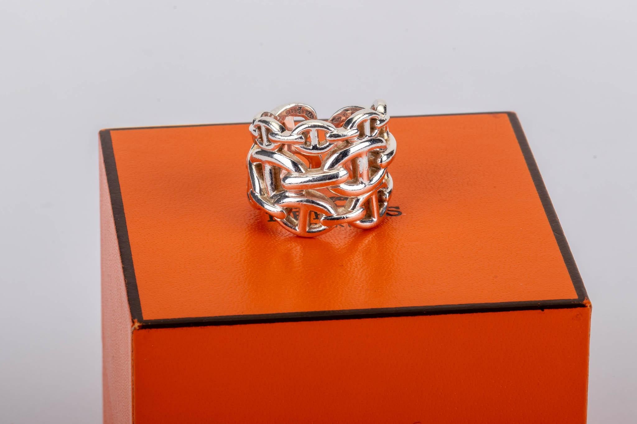 Hermes triple chain d'ancre female ring. Sterling silver 925. Size 54. Comes with original box.