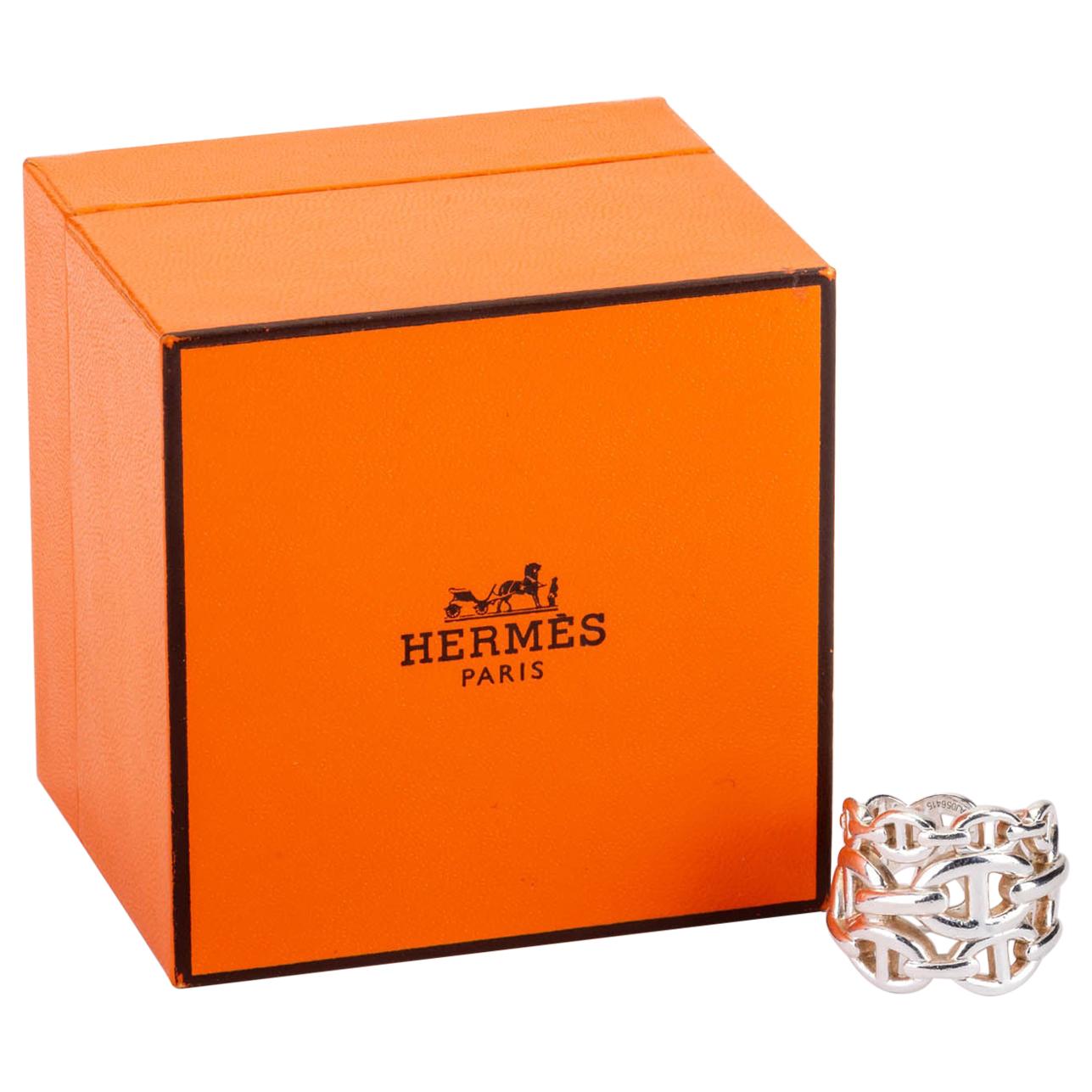 Hermes Sterling Chain D'Ancre Ring with Box Size 54