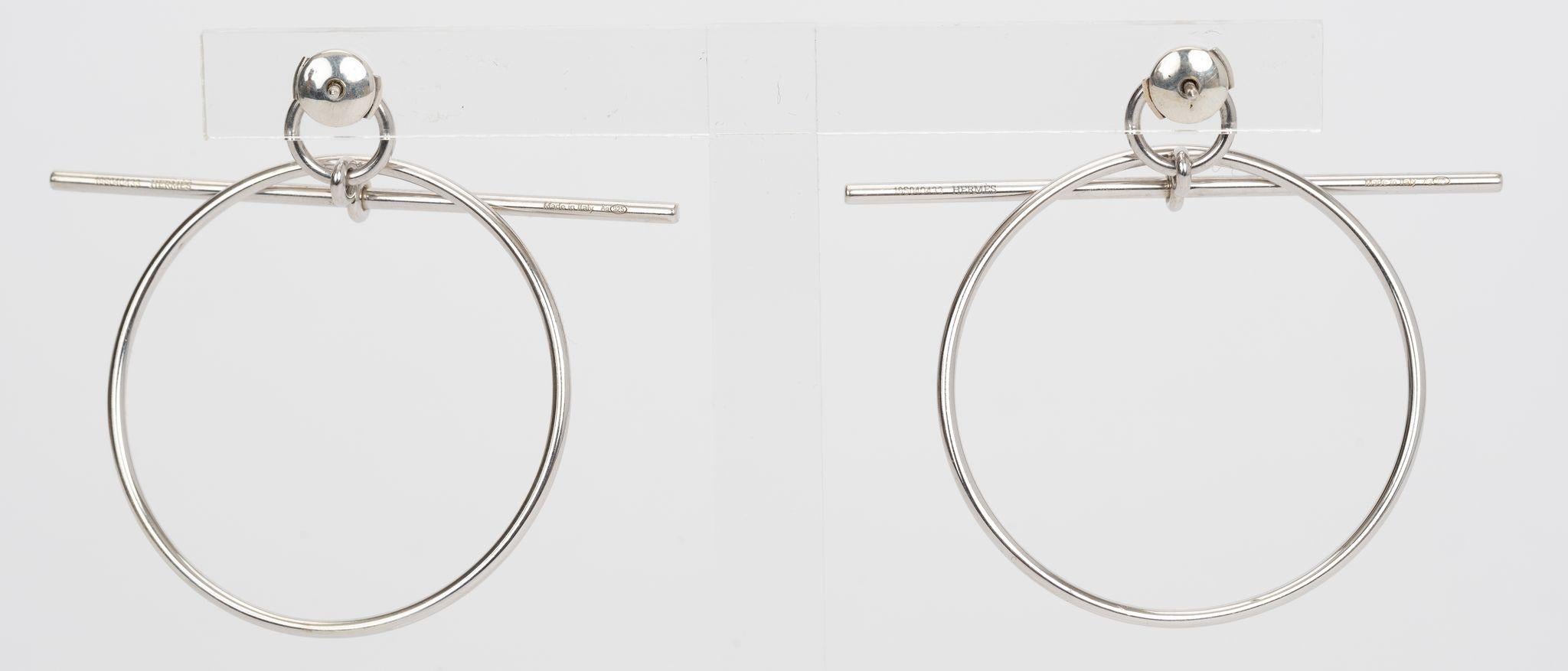 Hermes Sterling Pierced Loop Earrings In Excellent Condition For Sale In West Hollywood, CA