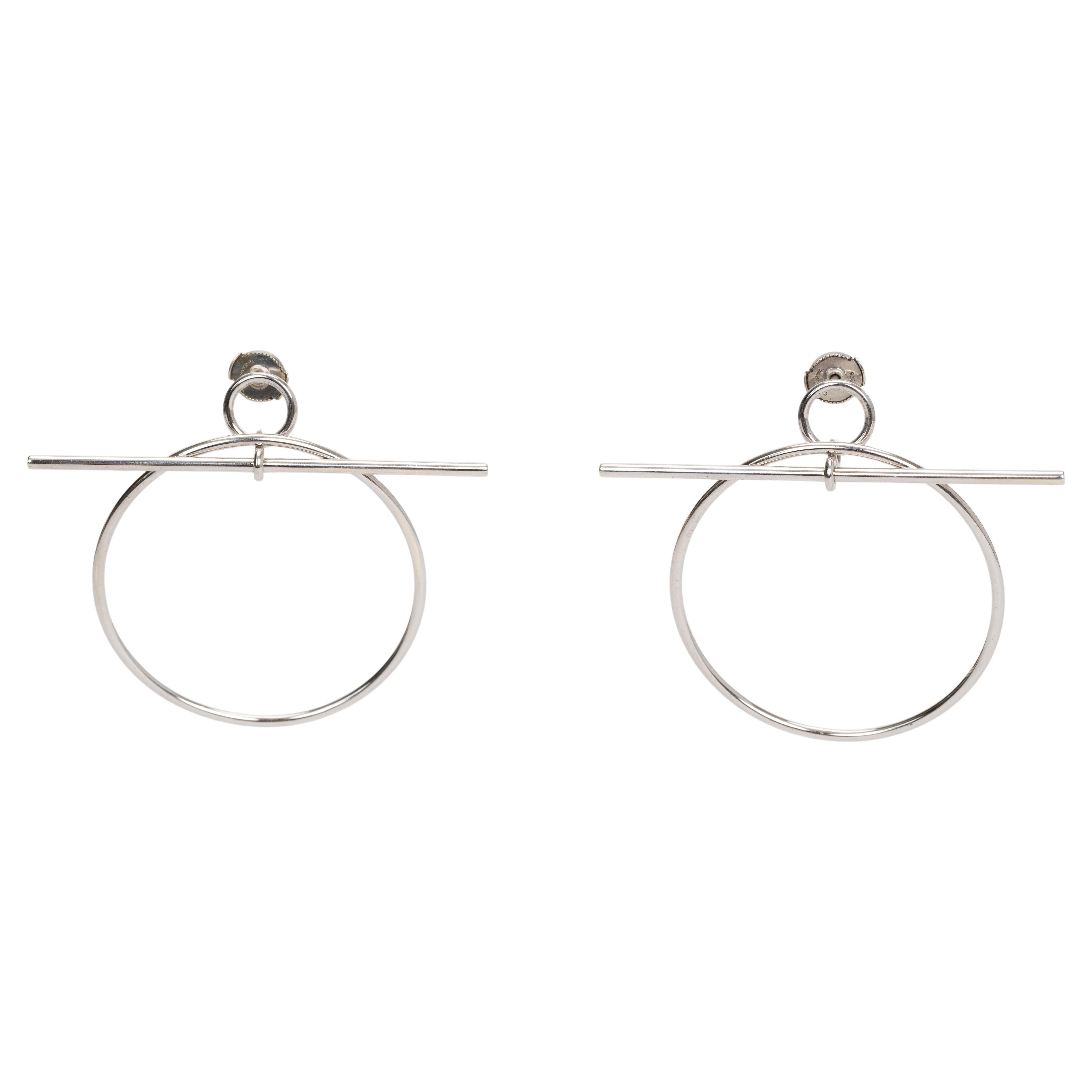 Hermes Sterling Pierced Loop Earrings For Sale