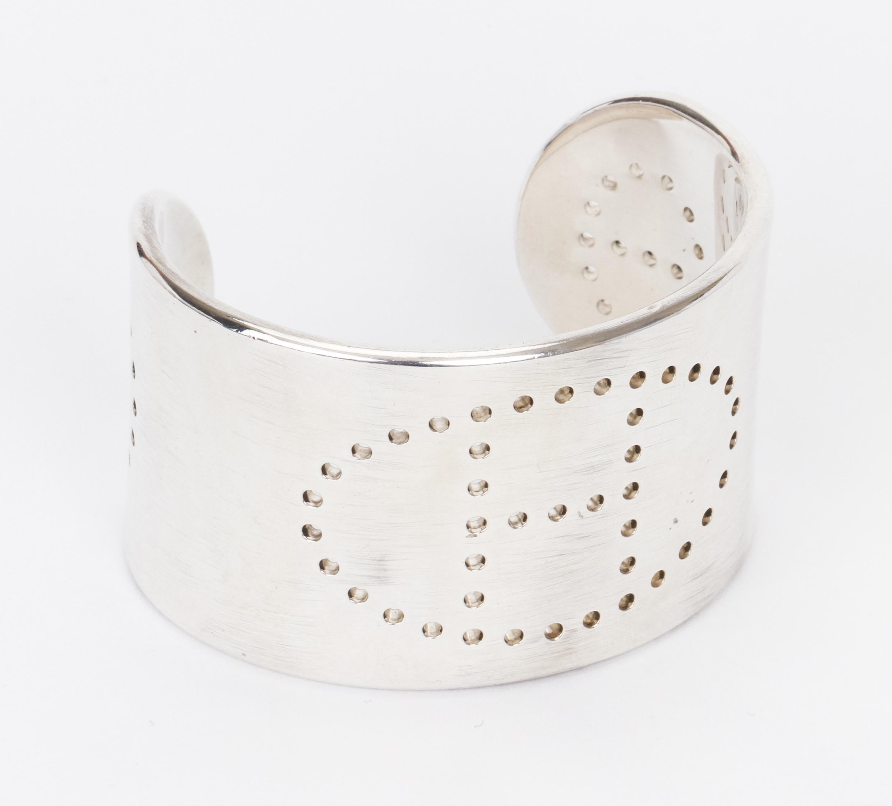 Hermes Sterling Silver 925 H Logo Cuff Bracelet In Excellent Condition In West Hollywood, CA