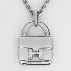 Hermes Sterling Silver Amulet Constance Bag Motif Pendant Necklace