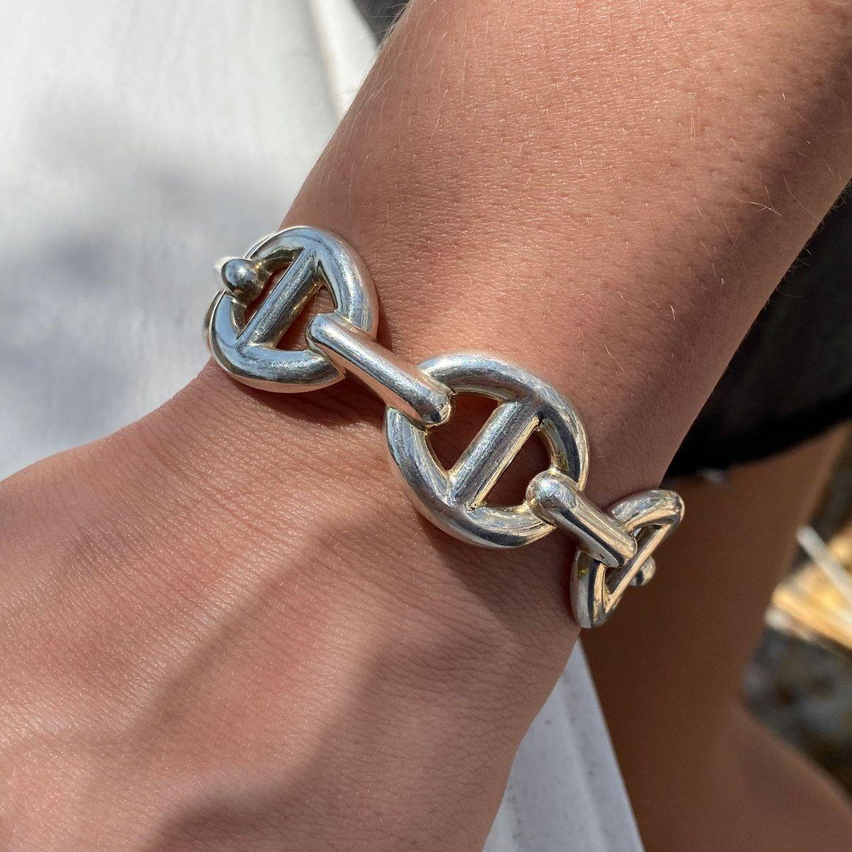 Hermes Sterling Silver Anchor Link Cuff Bangle For Sale 1