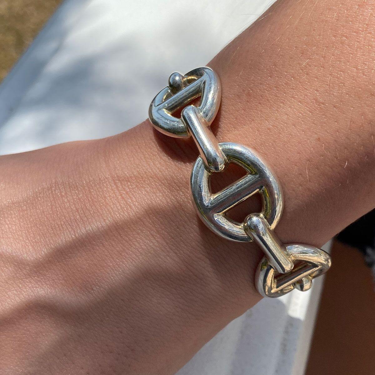 Hermes Sterling Silver Anchor Link Cuff Bangle For Sale 2