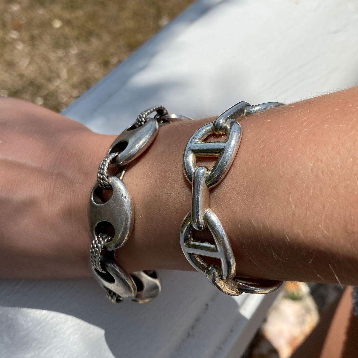 Hermes Sterling Silver Anchor Link Cuff Bangle For Sale 4