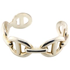 Hermes Sterling Silver Anchor Link Cuff Bangle