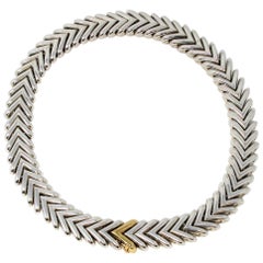 Hermes Sterling Silver and 18 Karat Yellow Gold Chevron Link Necklace 392 Grams