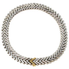 Hermes Sterling Silver and 18 Karat Yellow Gold Chevron Link Necklace 392 Grams