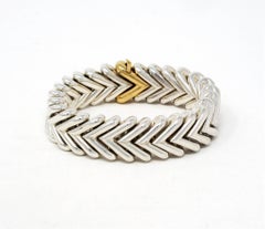 Hermes Sterling Silver and 18 Karat Yellow Gold Heavy Chevron Link Bracelet