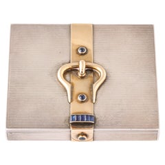 Vintage Hermès Sterling Silver and Gold Compact with Bezel and Baguette Sapphires