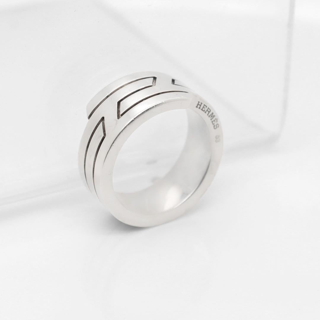 Modern Hermes Sterling Silver Band Ring For Sale