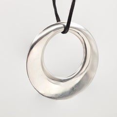 Hermès Sterling Silver Circular Pendant Black Cord Necklace