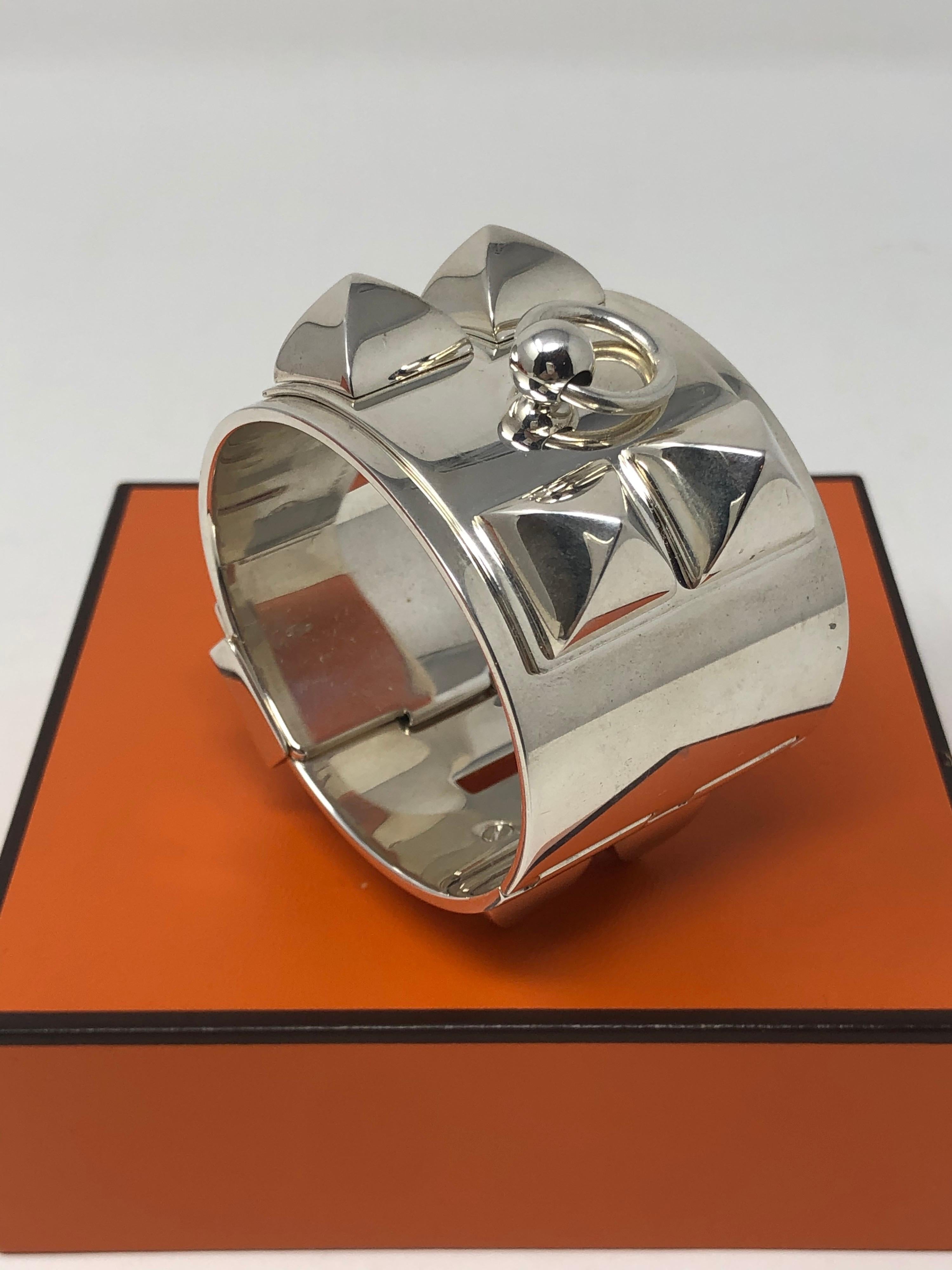 Hermès Sterling Silver Collier De Chien Bracelet 10