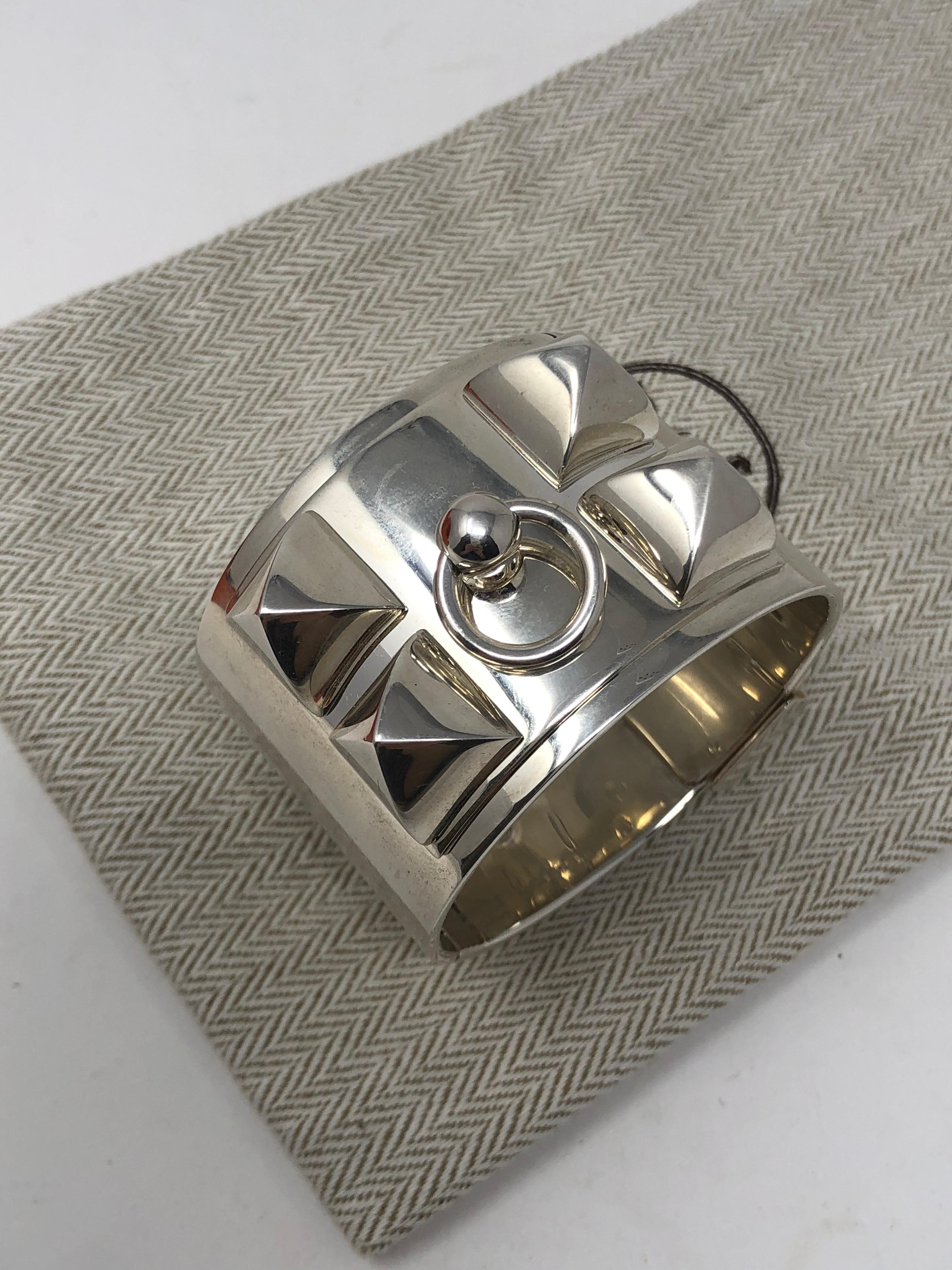 Hermès Sterling Silver Collier De Chien Bracelet In Excellent Condition In Athens, GA