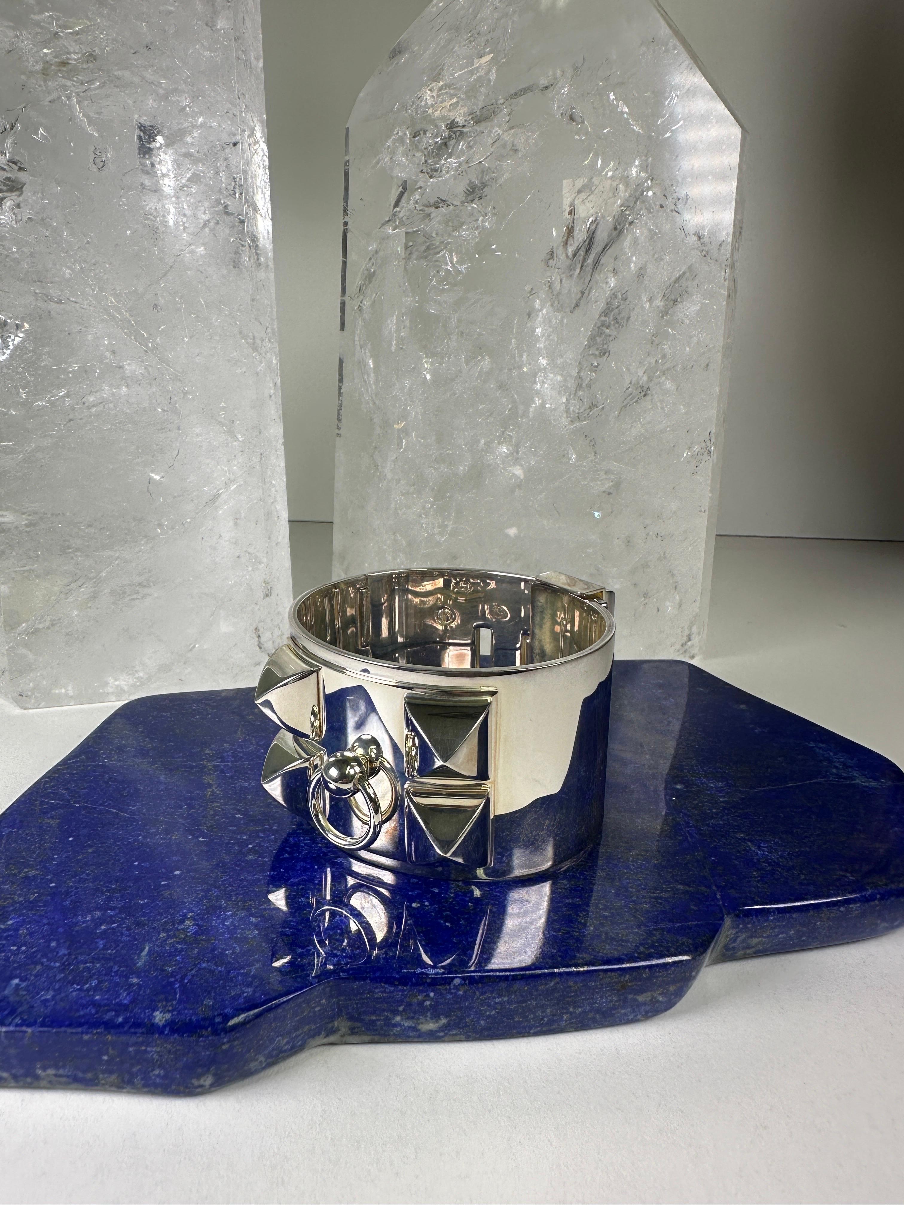Hermès Sterling Silver Collier de Chien Cuff Blacelet 6