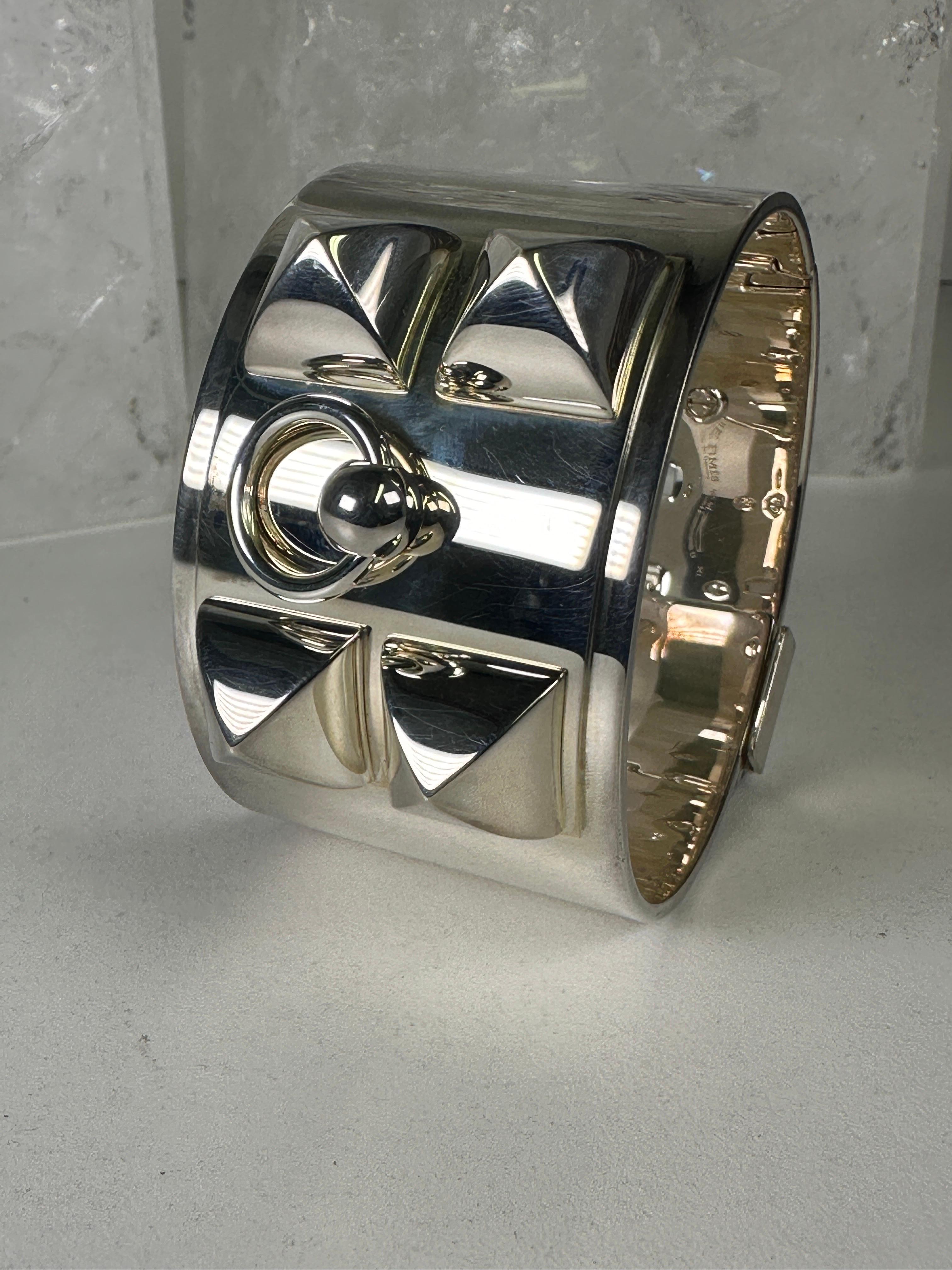 Hermès sterling silver Collier de Chien cuff bracelet in GM size. Comes with original receipt purchased from Rodeo Dr store. Worn 2-3 times.
