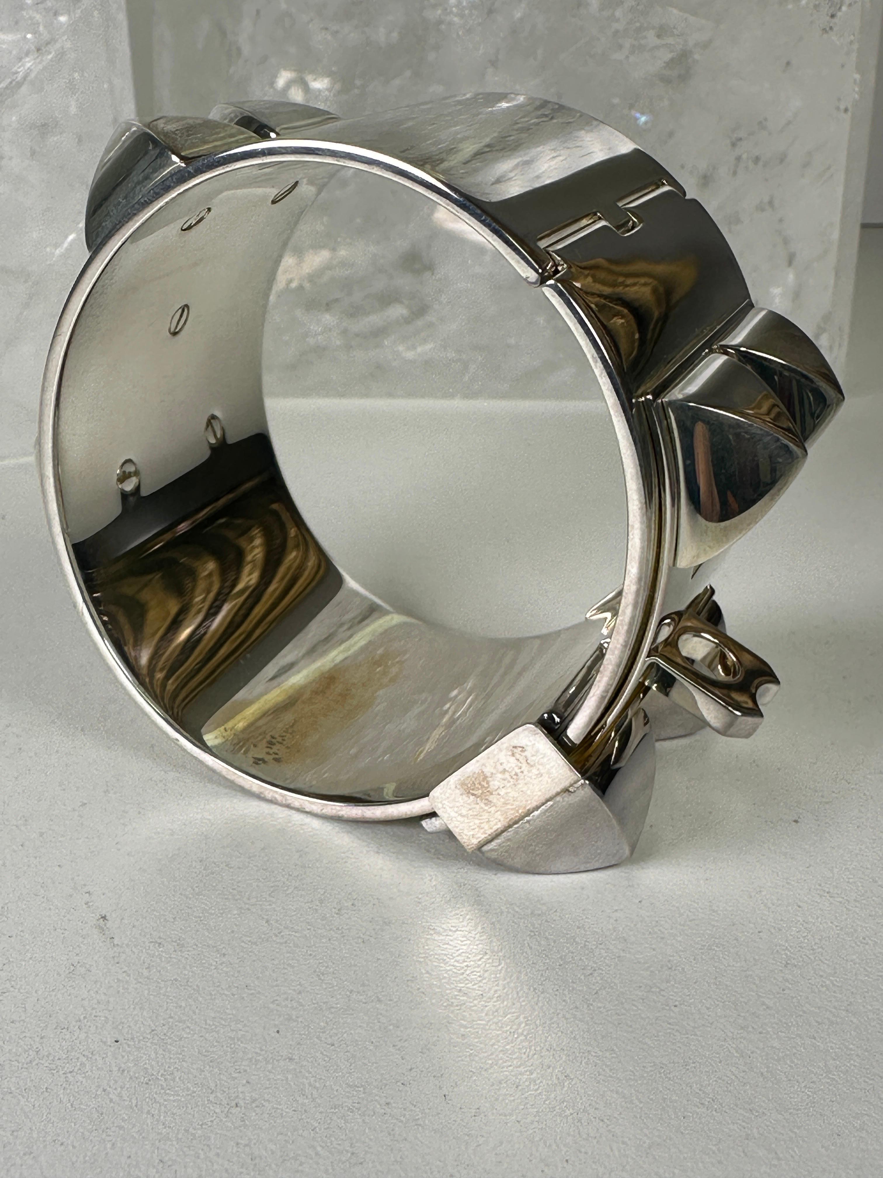 Hermès Sterling Silver Collier de Chien Cuff Blacelet In Good Condition In North Hollywood, CA