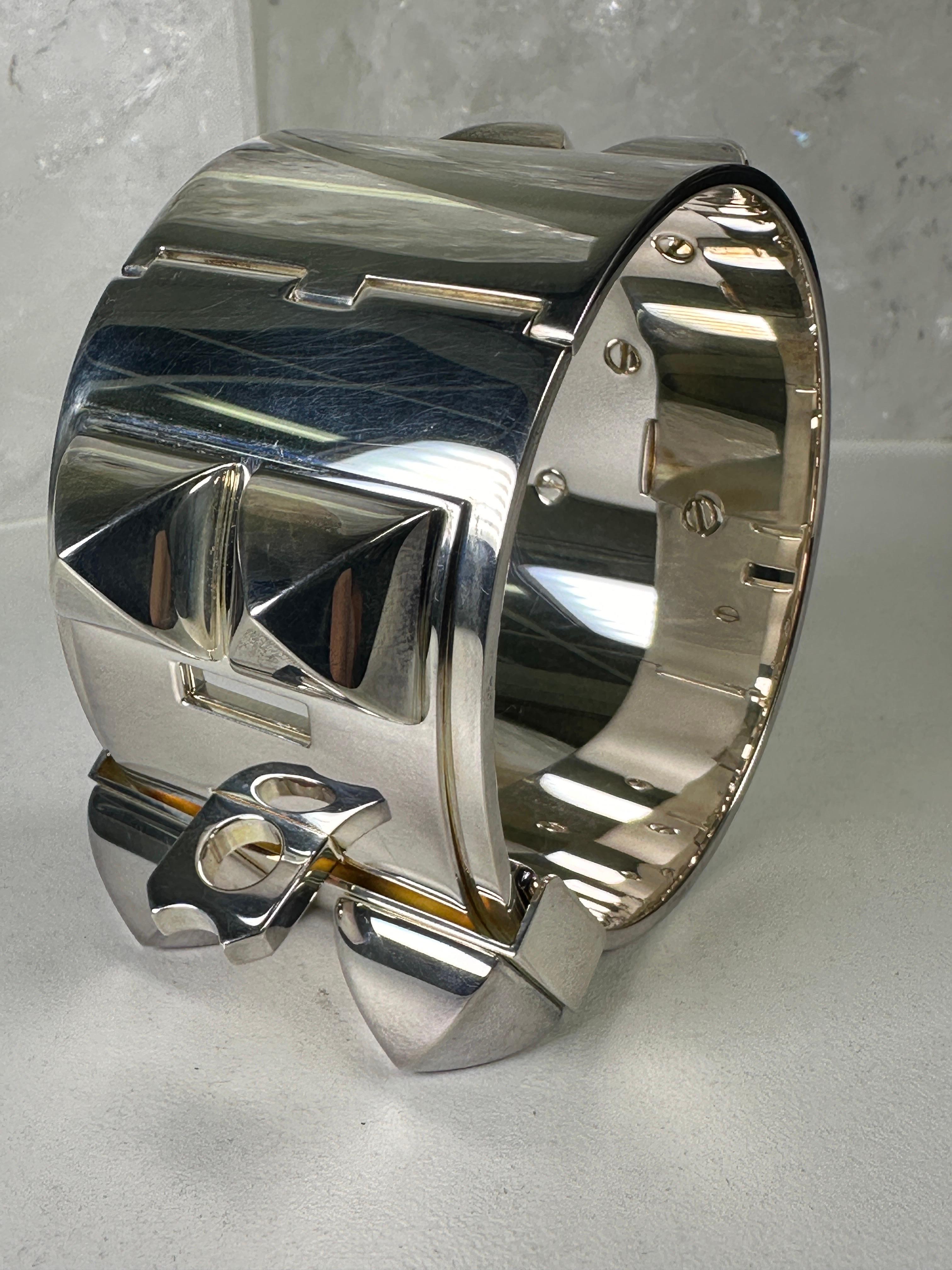Hermès Sterling Silver Collier de Chien Cuff Blacelet 1