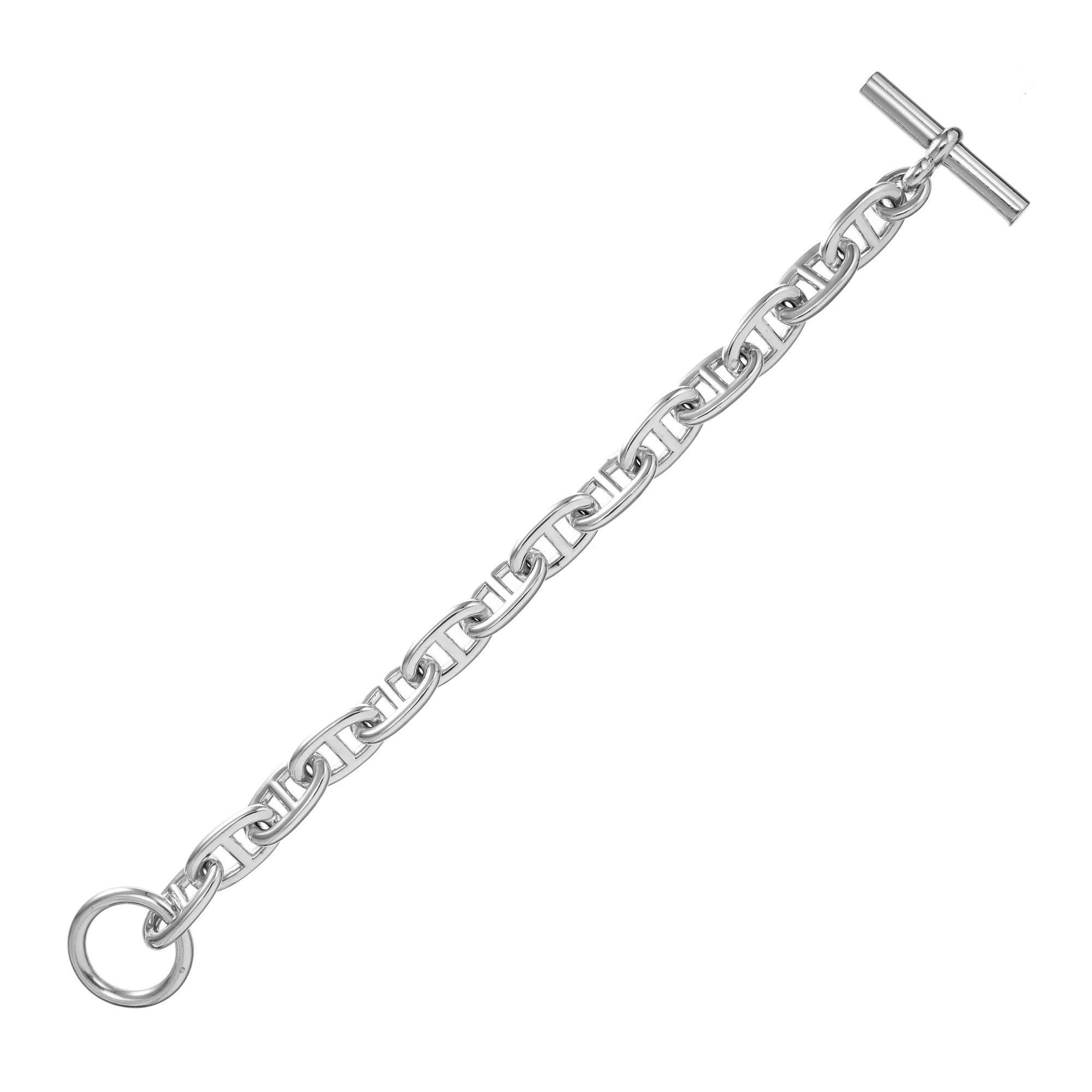 Hermes Sterling Silver D’ancre Toggle Link Bracelet In Good Condition In Stamford, CT