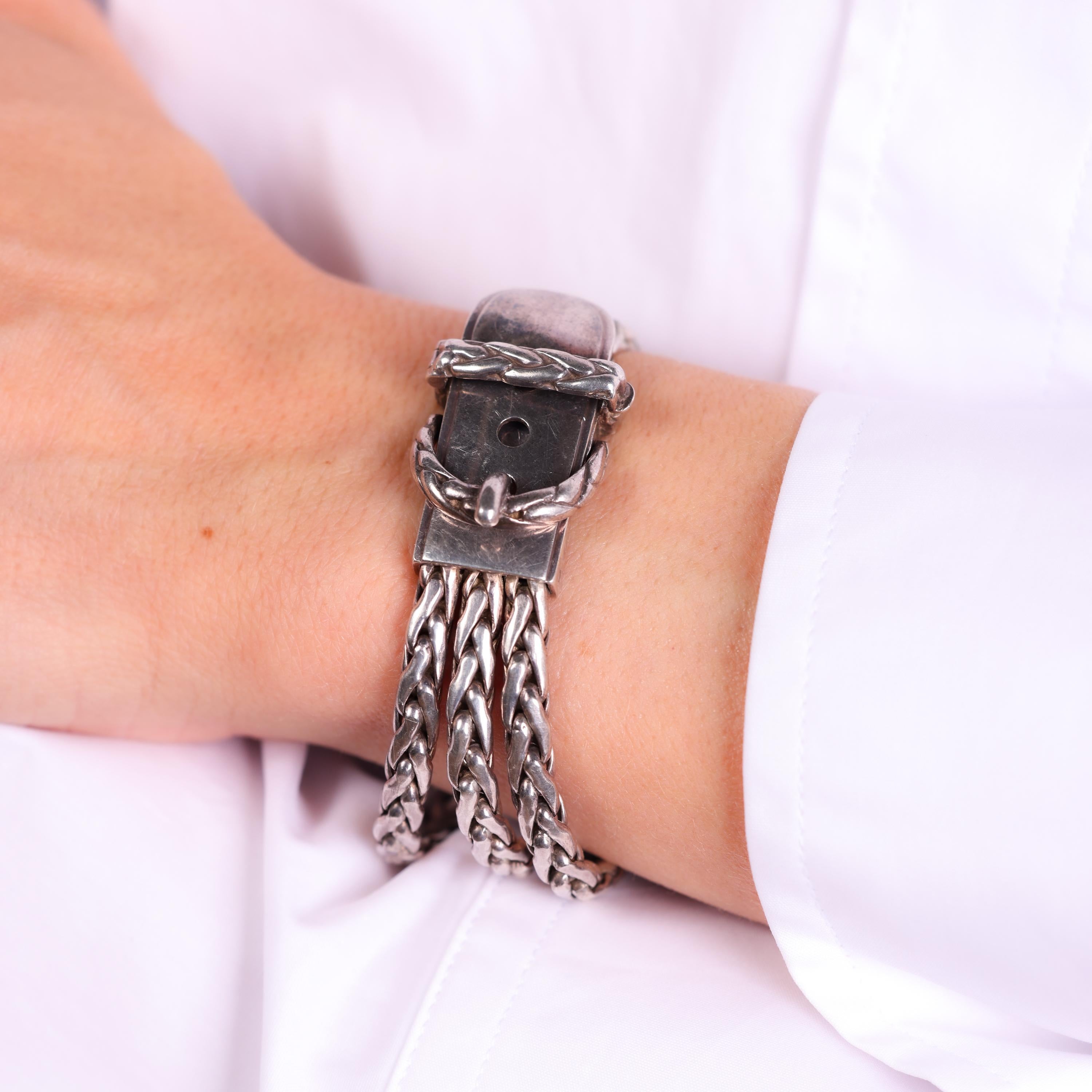 Hermes Sterling Silber Diane Schnallenarmband im Zustand „Hervorragend“ in Beverly Hills, CA