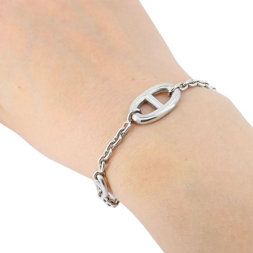 Hermes Sterling Silver Farandole Bracelet with the classic Chaine d'ancre motif. With the largest motif in the center being 1/2 inch in width, with the two smaller motifs being 3/8