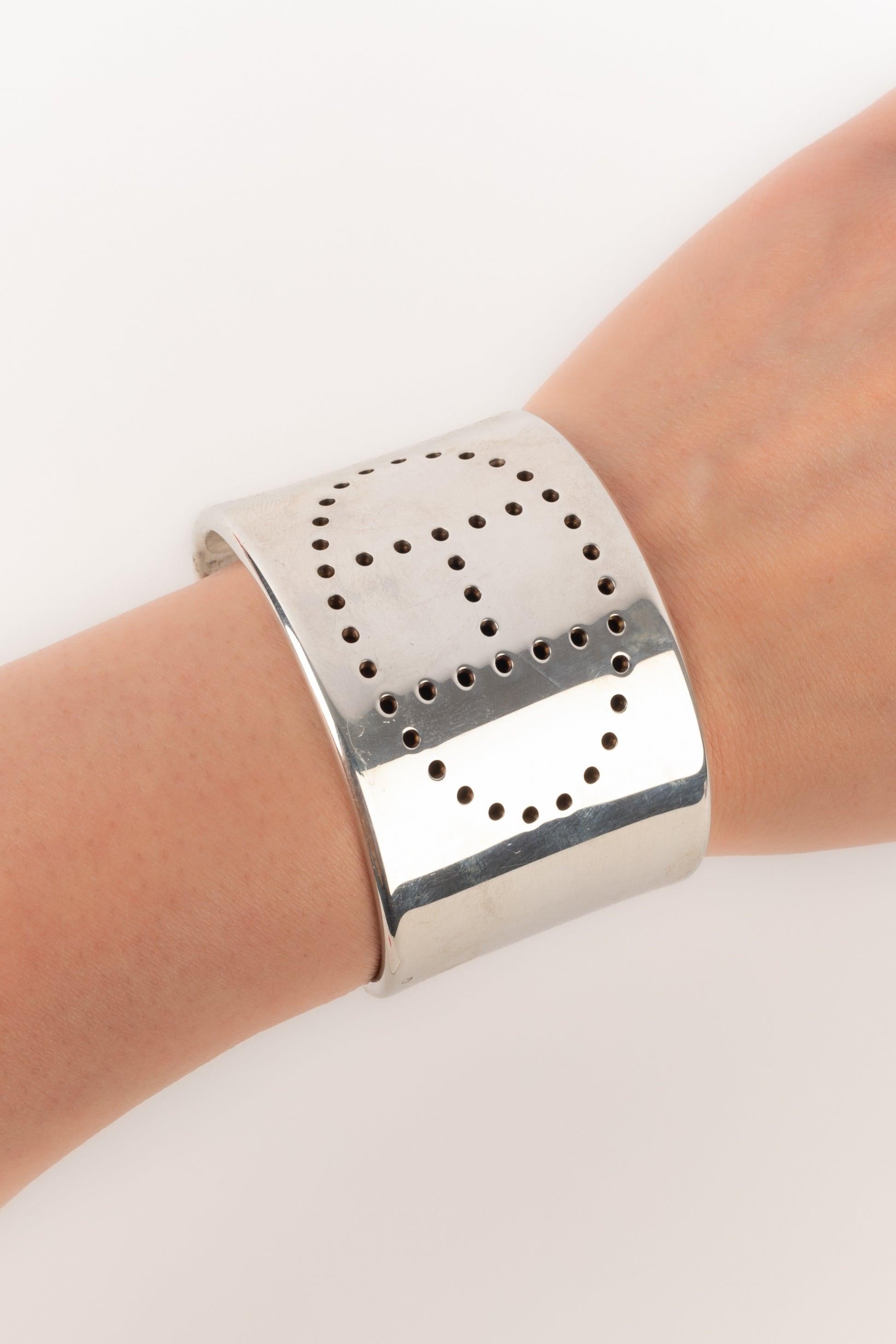 Hermès Sterling Silver Flat Bangle Bracelet Eclipse In Excellent Condition For Sale In SAINT-OUEN-SUR-SEINE, FR