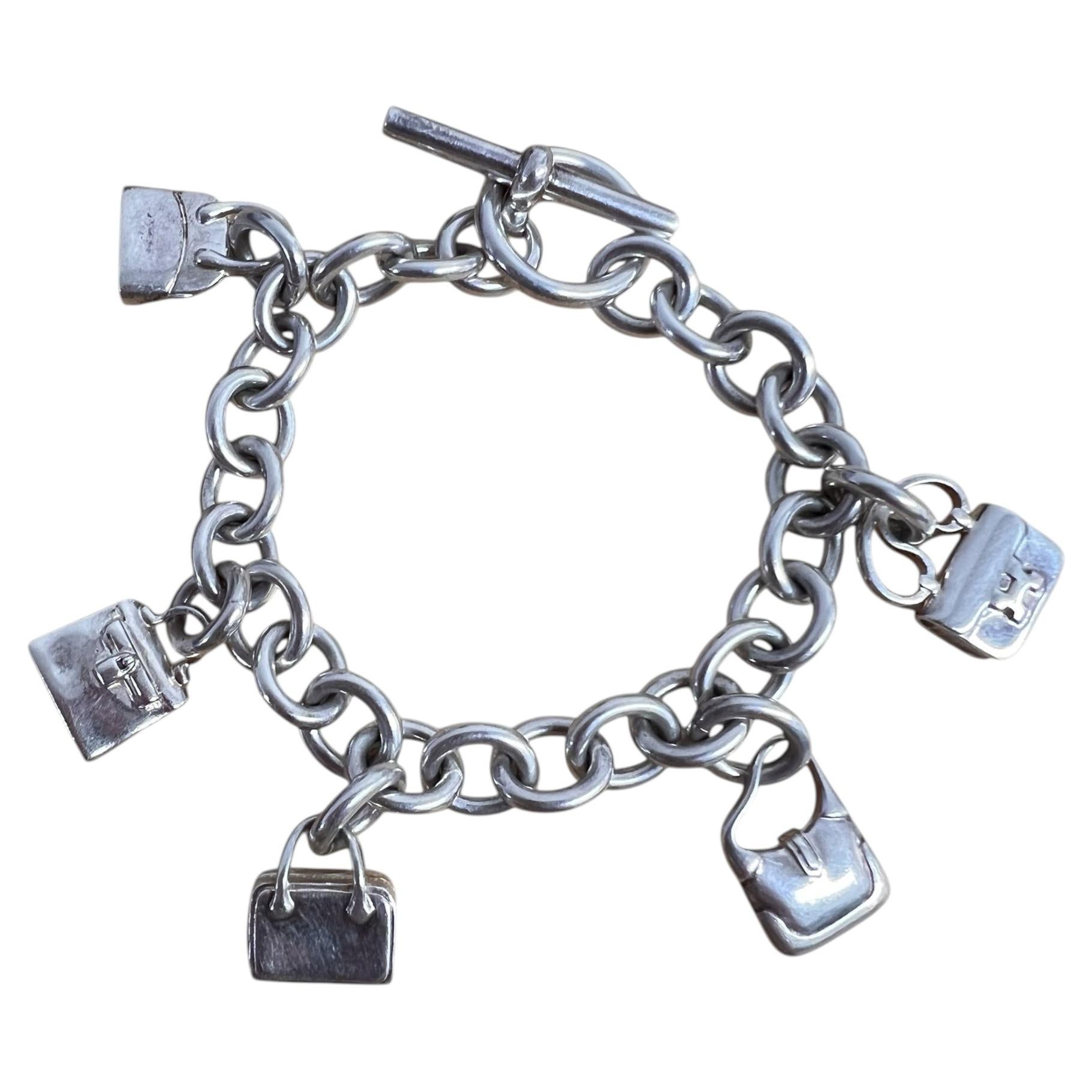 Hermes Sterling Silver la Ronde des sacs Bracelet with Kelly and Birkin Charms
