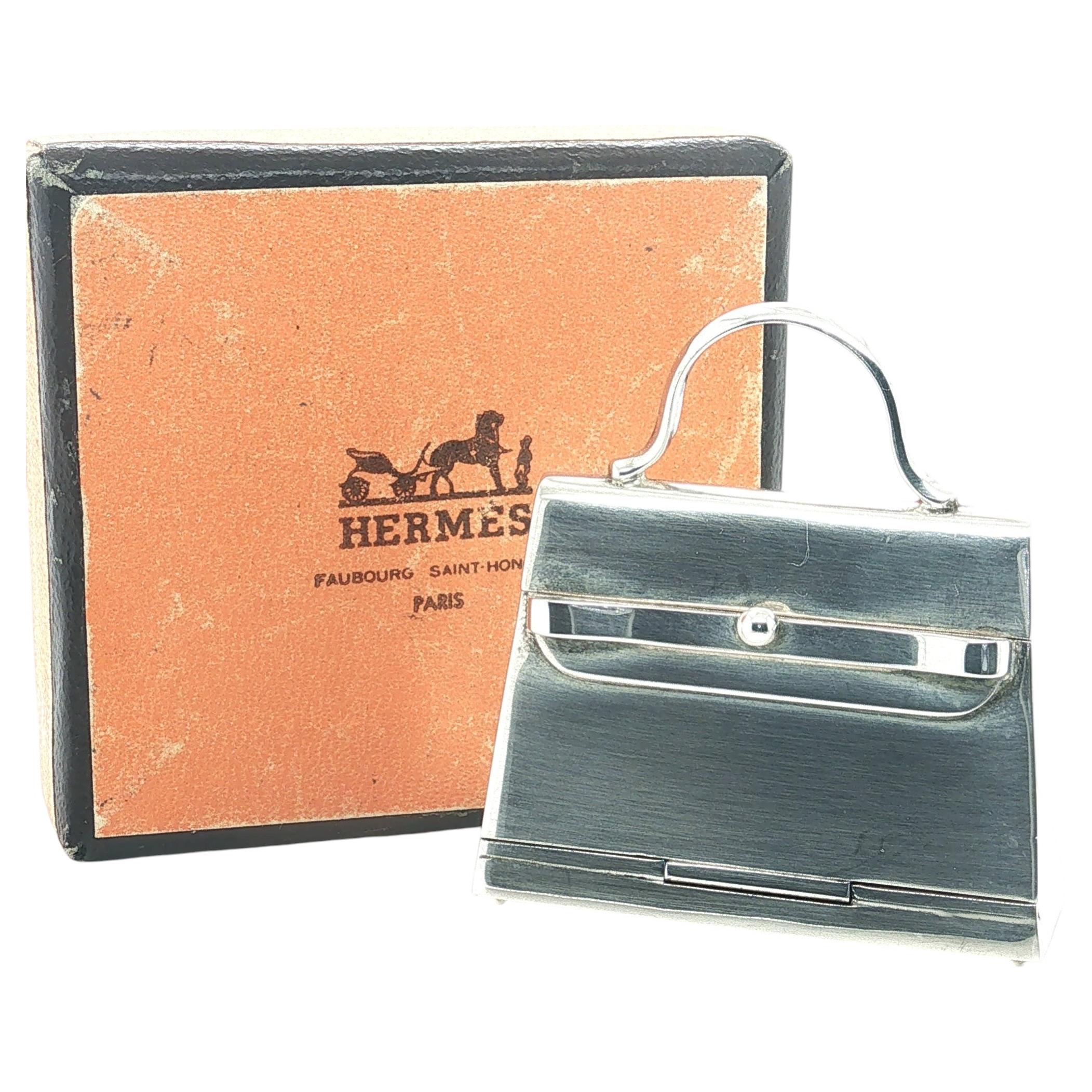 Hermès Sterling Silver Mini Kelly Bag Pill Box, Vintage with Original Box