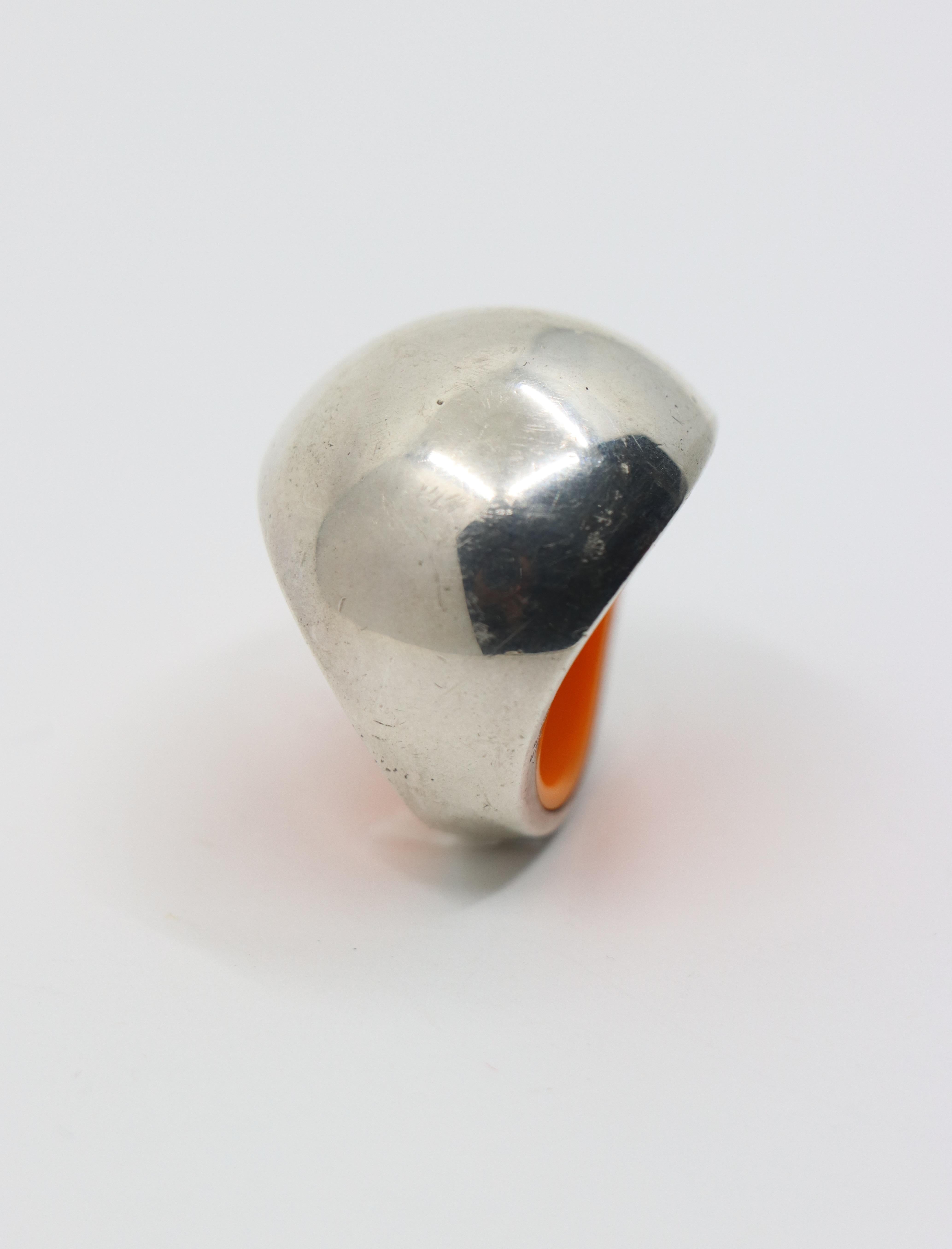 Hermes Sterling Silver Quark Cocktail Orange Ring 6
