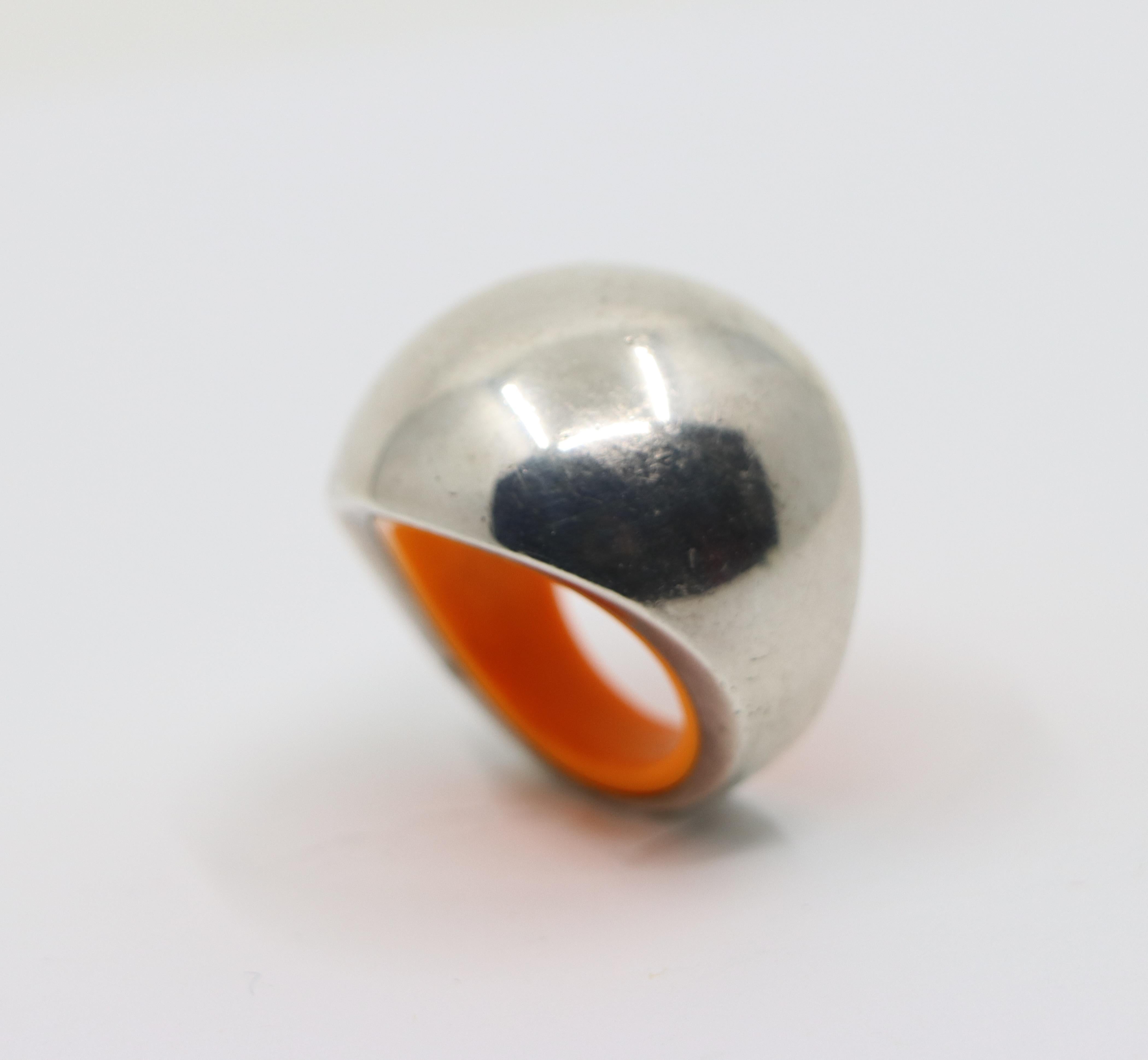 Hermes Sterling Silver Quark Cocktail Orange Ring 7