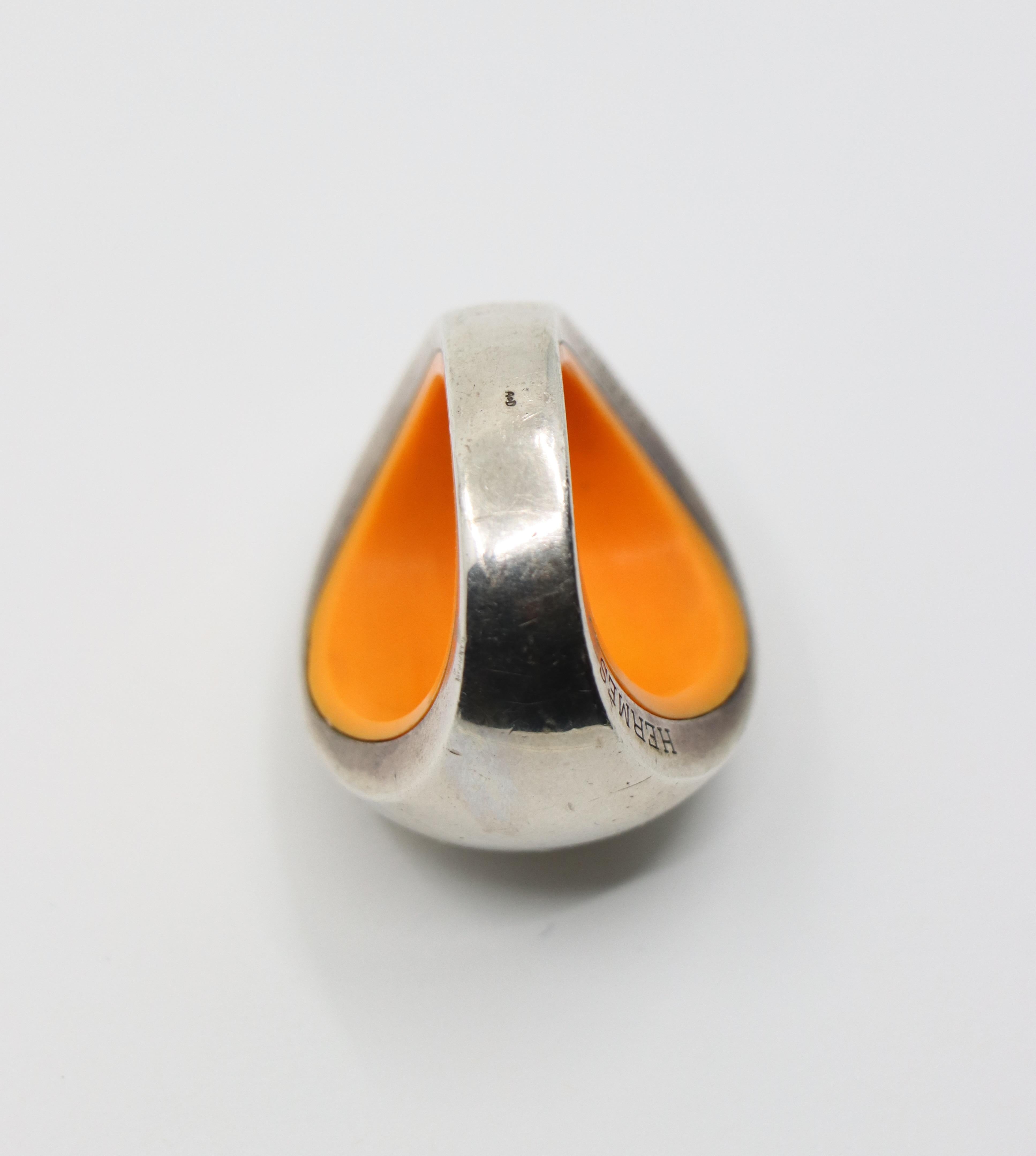 Hermes Sterling Silver Quark Cocktail Orange Ring 8